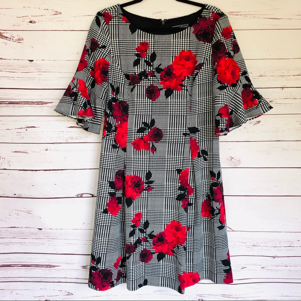 Jessica Howard Houndstooth and Floral Rose Dress Size 14 - Picture 2 of 5